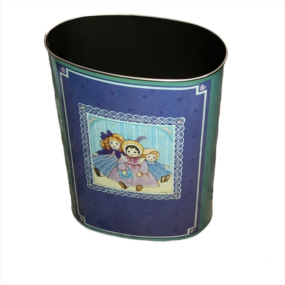 Tin Metal Oval Waste Basket Trash Can Girls’ Art Print -Ginny - Picture 1 of 15